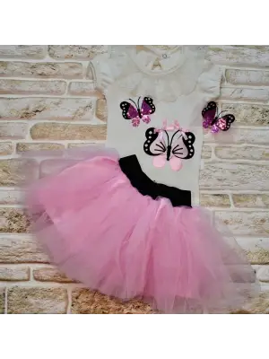 Omarı Yumuşak Tül Bebek Etek Takımı - Lila