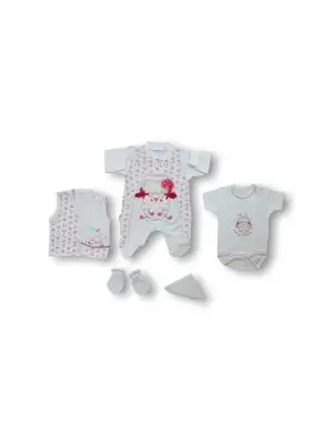 Omarı Yumuşak ve Şık 5 Parça Zıbın Takımı Ekru Renkli