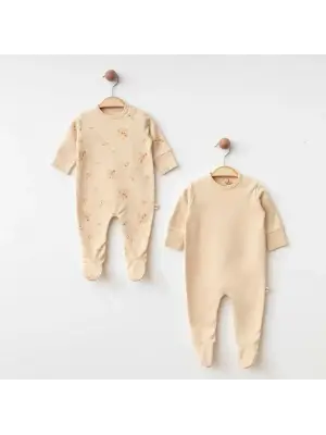 Omarı Yumuşak ve Şık Bej Çift Tulum Seti