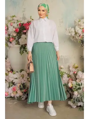 Omarı Zarif Pileli Mint Etek