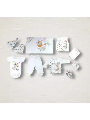 Omarı Zürafa Nakışlı Hastane Çıkışı 10lu Ekru Zıbın Takımı