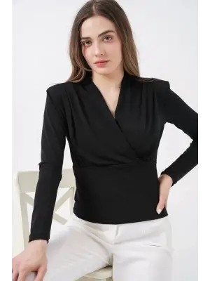 Özgün Vatkalı Kruvaze Yaka Bluz