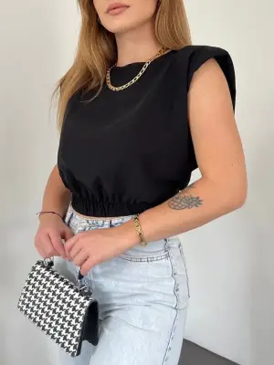 Omarı Siyah Omuzları Vatkalı Bluz