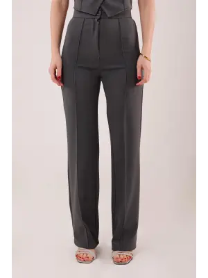 Ön Dikiş Detaylı Tek Düğme Gri Pantolon