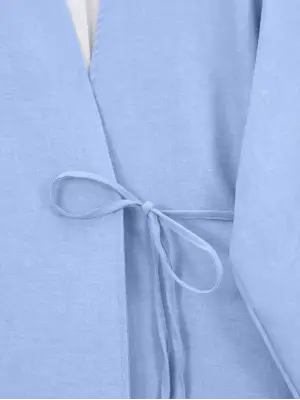 Önden Bağlamalı Pantolonlu Kimono Takım   -Bebe Mavi