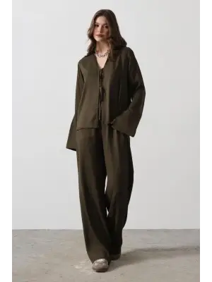 Önden Biyeli Bluz Ve Pantolon Takım - Haki