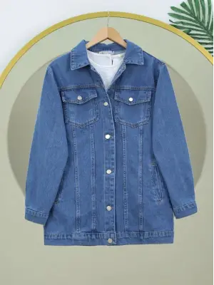 Önden Kapaklı Cepli Kot Ceket -Laci