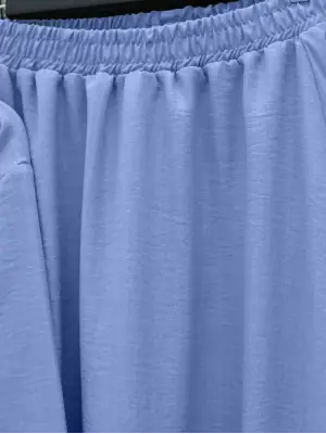 Önü Bağcıklı Beli Lastikli Etekli Keten Takım -Açık Mavi