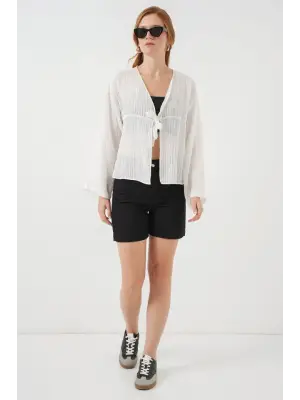 Önü Bağcıklı Bluz 952 - Beyaz