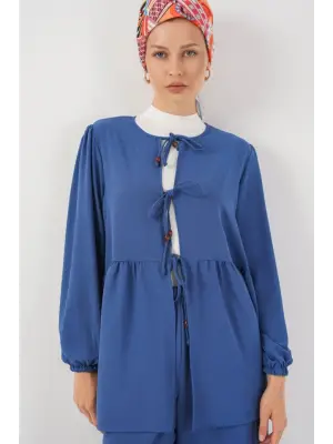 Önü Bağcıklı Tunik Pantolon İkili Takım 6744 - İndigo