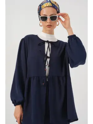 Önü Bağcıklı Tunik Pantolon İkili Takım 6744 - Lacivert