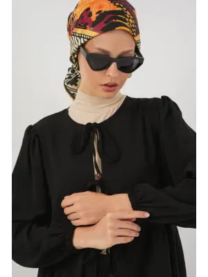 Önü Bağcıklı Tunik Pantolon İkili Takım 6744 - Siyah