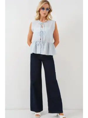 Önü Bağlamalı Bluz 961 - Mavi