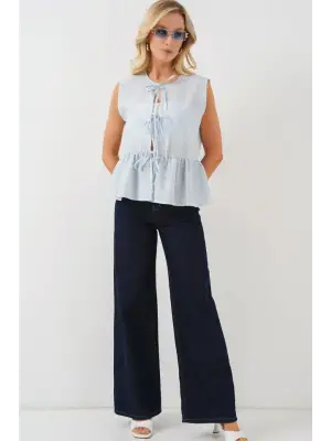 Önü Bağlamalı Bluz 961 - Mavi