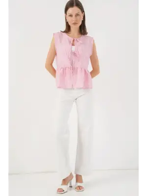 Önü Bağlamalı Bluz 961 - Pembe