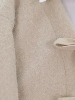 Önü Bağlamalı Kırçıllı Kaşe Ceket -Bej