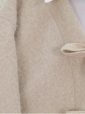 Önü Bağlamalı Kırçıllı Kaşe Ceket -Bej