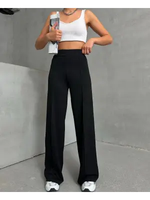 Modern Siyah Çımalı Pantolon