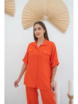 Şık Oranj Gömlek ve Pantolon Takım