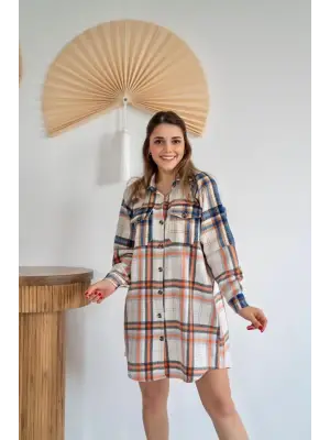 Oranj Oduncu Gömlek Elbise