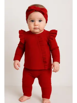 Orkide Desenli Fisto Detaylı 3 Parça Kız Bebek Takımı %100 Pamuk