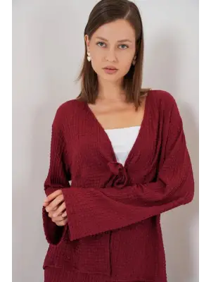 Örme Bluz Pantolon İkili Takım 30052 - Bordo