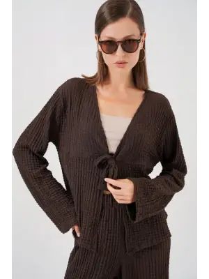 Örme Bluz Pantolon İkili Takım 30052 - Kahverengi