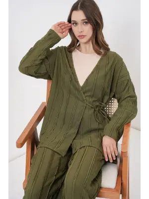 Örme Kimono Pantolon İkili Takım 30067 - Haki