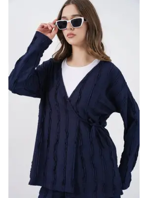 Örme Kimono Pantolon İkili Takım 30067 - Lacivert