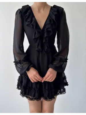 Omarı Zarif Fırfırlı Elbise