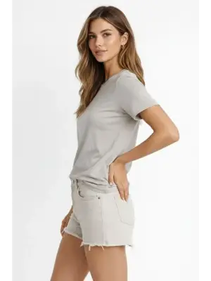 Osy Modal Yumuşak Dokulu Kumaş Bisiklet Yaka T-shirt - Gri