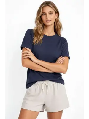 Osy Modal Yumuşak Dokulu Kumaş Bisiklet Yaka T-shirt - İndigo