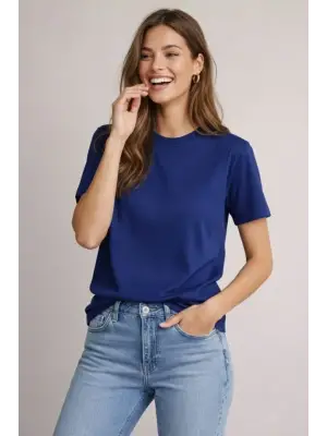 Osy Modal Yumuşak Dokulu Kumaş Bisiklet Yaka T-shirt - Lacivert