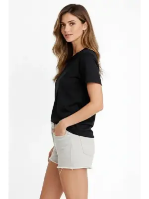 Osy Modal Yumuşak Dokulu Kumaş Bisiklet Yaka T-shirt - Siyah