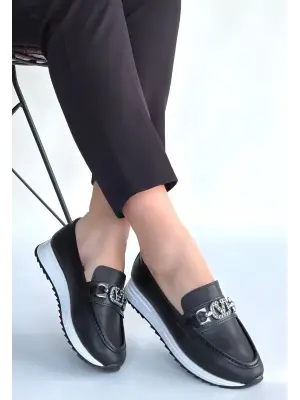 Otra Siyah Cilt Babet Ayakkabı