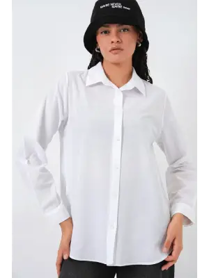 Oversize Basic Gömlek 20349 - Beyaz