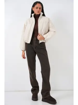 Oversize Bomber Şişme Mont 5124 - Ekru