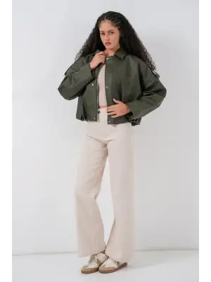 Oversize Deri Ceket 1055 - Haki