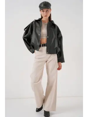 Oversize Deri Ceket 1055 - Siyah