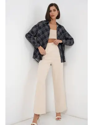 Oversize Desenli Gömlek 20372 - Lacivert