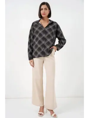 Oversize Desenli Gömlek 20372 - Siyah