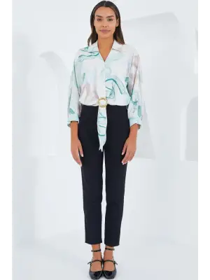 Oversize Dökümlü Crop Saten Gömlek 906 - Mint