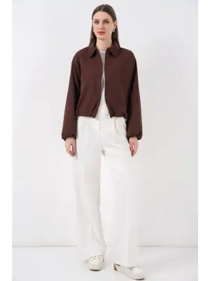 Oversize Fermuarlı Ceket 0735 - Kahverengi