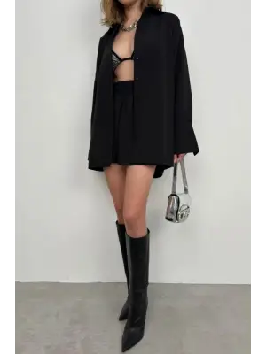 Oversize Gömlek Büzgülü Şort Takım