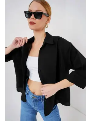 Oversize Kısa Kol Gömlek 20315 - Siyah