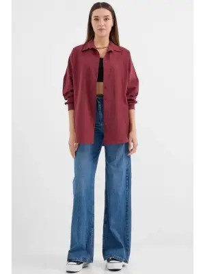 Oversize Mürdüm Uzun Basic Gömlek 3900