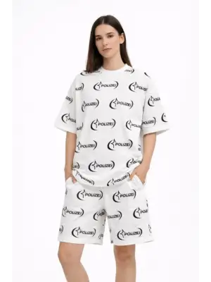 Oversize Ön Ve Arka Baskılı Tişört Şort Takım Rahat Kalıp Yazlık Günlük Kombin - Beyaz