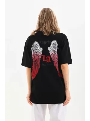 Omarı Stil Sahibi Siyah Oversize Baskılı T-Shirt