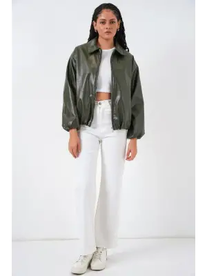 Çarpıcı Oversize Suni Deri Ceket