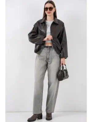 Cool Oversize Suni Deri Ceket